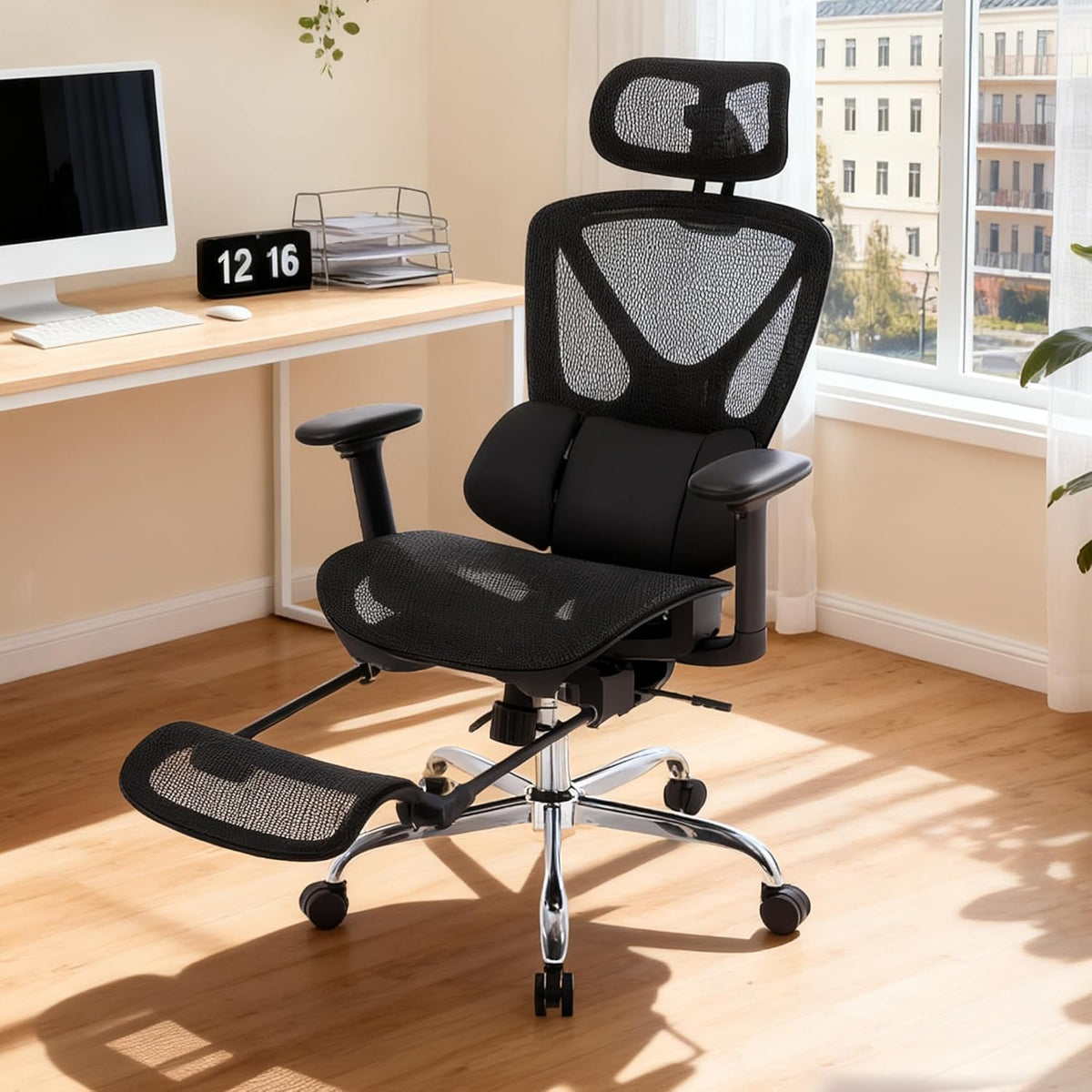 LuxErgo High Back Ergonomic Mesh Office Chair, Home Desk Chair with Adjustable Lumbar Support Foot Rest, 3D Headrest and Armrests, 350lbs Big and Tall High Back Reclining Gaming Chair, Black - Image 2