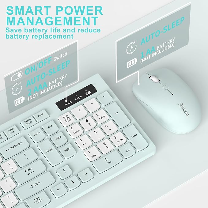 Wireless Keyboard and Mouse Combo Silent for Office and Home(Mint Green-B) | 2.4G Full Size Silent Cordless Keyboard with Tilt Legs,3-Level DPI Quiet Mouse,for Windows/Mac OS/Desktop/Laptop/PC - Image 5