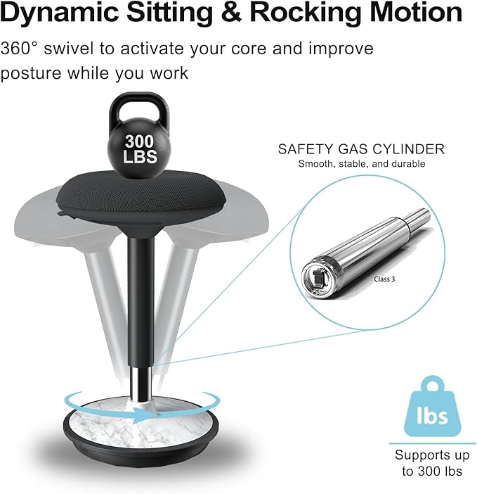 Adult Wobble Stool - Anti-Fatigue Standing Desk Stool with 360° Rocking Non-Slip Curved Base, Height Adjustable 22-32 Inch Standing Chair for Home & Office,Faux Marble - Image 4