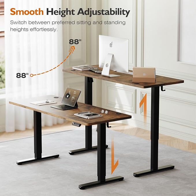 Monomi 59"x24"Electric Standing Desk Adjustable Height Computer Desk | Sit Stand Up Home Office Desk with Memory Preset, Ergonomic Computer Gaming Desk with Anti-Collision, Rustic Brown - Image 5