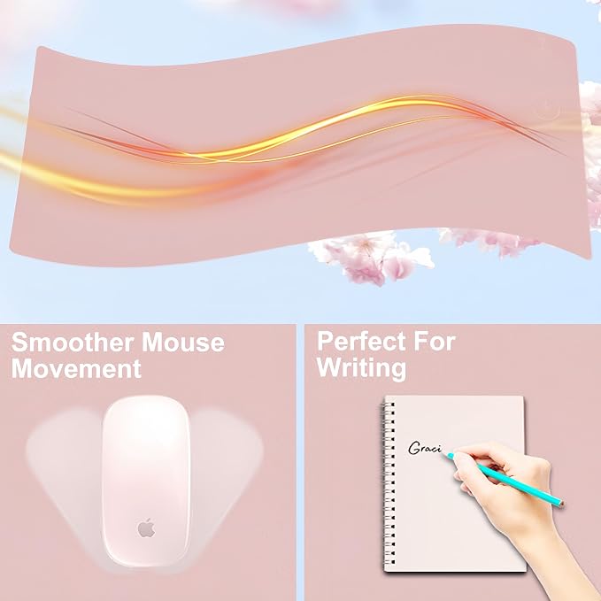 Desk Mat with Wireless Charging, Pink Mouse Pad with Wireless Charger, Desk Pad Matt for Desktop, Mousepad Gaming Large Mouse Pad, Leather Compute for Keyboard and Mouse, 32" x 16" - Image 4