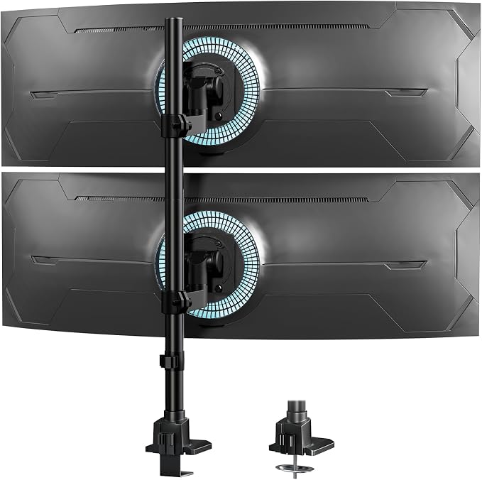Dual Ultrawide Monitor Mount for 24-57'' Screens, Max Load 59.4 lbs per Arm | Vertically Stacked, Heavy Duty, Aluminum, Fully Adjustable, Topside Clamp/Grommet Mounting, VESA 75/100 mm, Black - Image 9