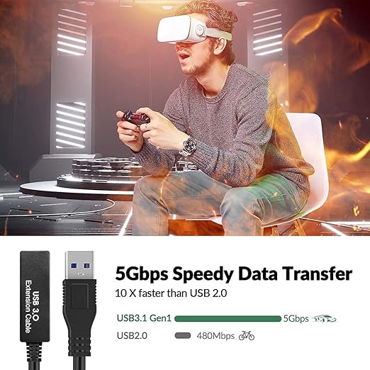 32Feet USB 3.0 Extension Cable,Type A-Male A-Female Extender Cord, With 2 Expansion Chipset Signal Boosters, Compatible With Oculus Quest 2 VR, Xbox, PS4,Webcam,Printer, Hard Drive,USB HUB Etc. - Image 6