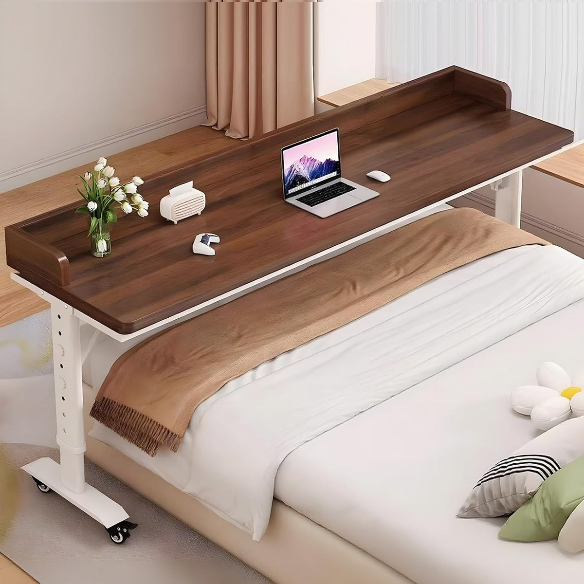 82.6" Overbed Table with Wheels for Queen Beds, Height Adjustable by Quvex