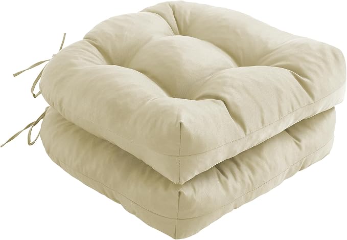 IPYNBAP Outdoor Chair Cushions Set of 2, Patio Chair Cushions with Ties, 17x17+4” Tufted Outdoor Seat Cushions, Waterproof Patio Furniture Cushions, Outdoor Dining Chair Pads, Beige by IPYNBAP