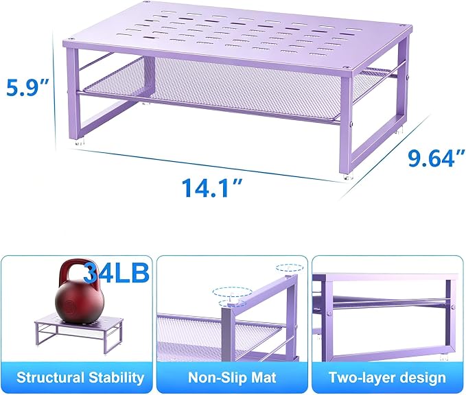 gianotter 2-Tier Metal Monitor Stand Riser | Desk Organizers and Accessories, Desk Organizer for Monitor, Office Desk Storage Organizer for Office Supplies (Purple) - Image 5