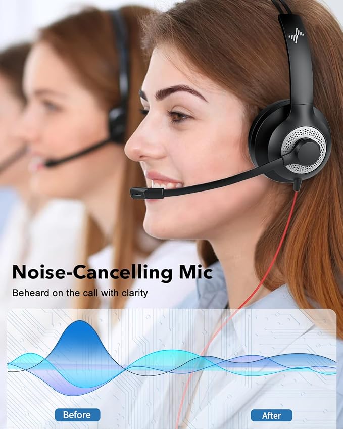 JIAMQISHI Single‑Ear USB Headset with Mic for PC,On-Ear Computer Laptop Headphones with Noise Cancelling Microphone in-line Control for Home Office Online Class (USB+3.5mm Single Ear Headset, Black) - Image 2