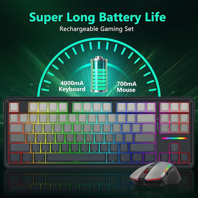 Redragon Wireless Mechanical Keyboard and Mouse Combo, RGB Backlit | Bluetooth/2.4Ghz/USB-C Wired, TKL Creamy Gaming Keyboard with Hot Swappable Linear Switches + 12800 DPI Gamer Mouse - Image 5