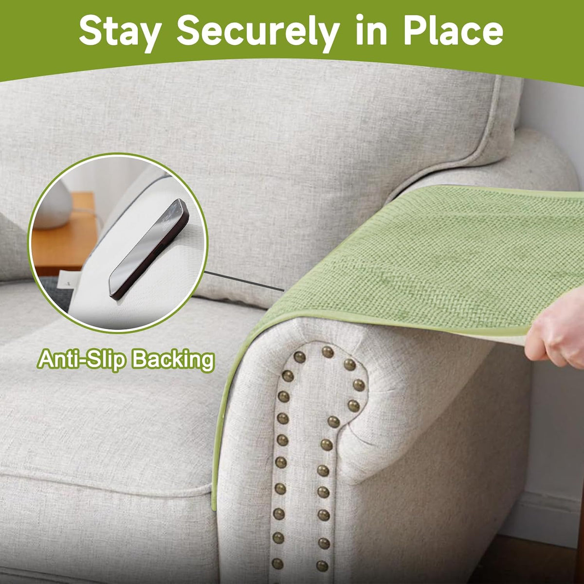 Couch Arm Covers, Sofa Arm Cover, Anti-Slip Waterproof Armrest Covers, Pet Proof Armrest Protectors for Couch Loveseat Armchair Headrest, Arm Chair Covers Set of 2 (Light Green, 24" x 20" - 2 pcs) - Image 5