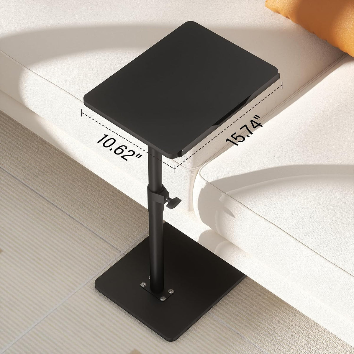 Sofa Armrest Tray Table for Couch - 360° Swivel Height Adjustable End for Small Spaces, Snack Side Table for Bed or Chair with Phone & Tablet Slot (Black,Angle Adjustable) - Image 3