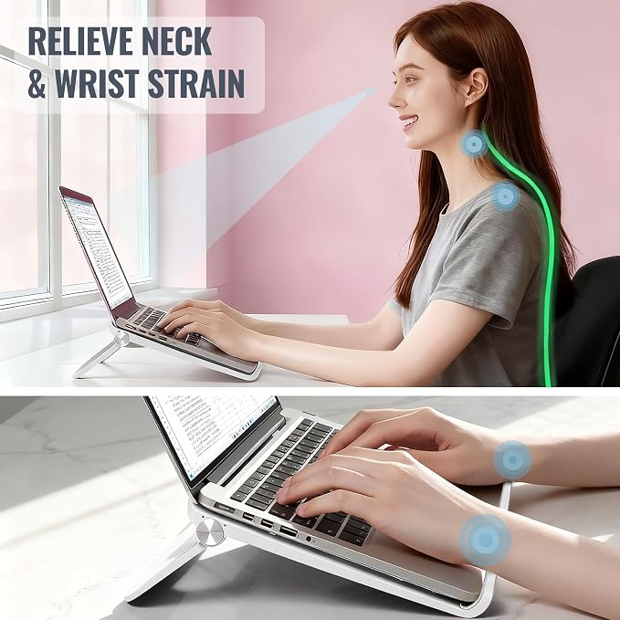 White Laptop Stand for Desk - Adjustable Foldable Laptop Riser, Fun White Elephant for Women Coworkers, Ventilated & Sturdy with Anti-Slip Pads for MacBook, Home, Office - Image 2