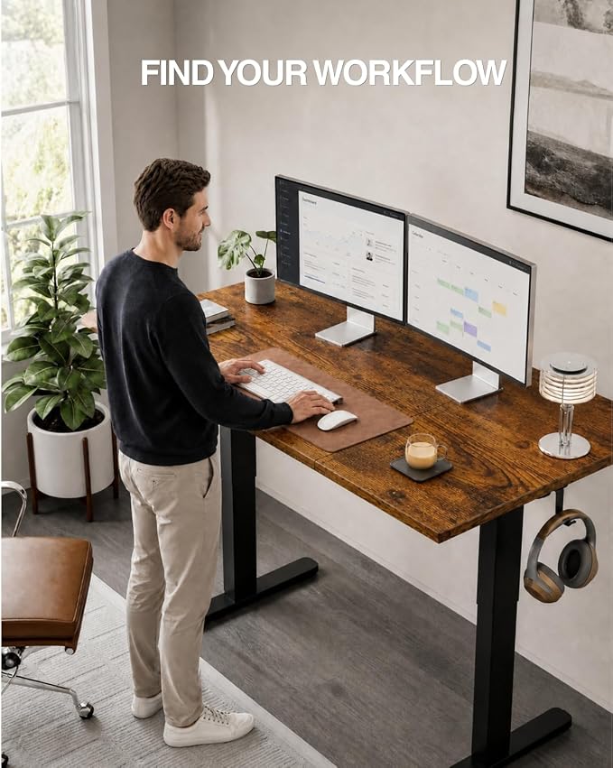 Electric Standing Desk with Cable Management,Rustic Brown Height Adjustable Desk with Memory Presets, Sit Stand Table for Work from Home, Ergonomic Computer Desk,63 x 24 inch - Image 3