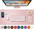 Desk Mat with Wireless Charging, Pink Mouse Pad with Wireless Charger, Desk Pad Matt for Desktop, Mousepad Gaming Large Mouse Pad, Leather Compute for Keyboard and Mouse, 32" x 16" by HopeLum