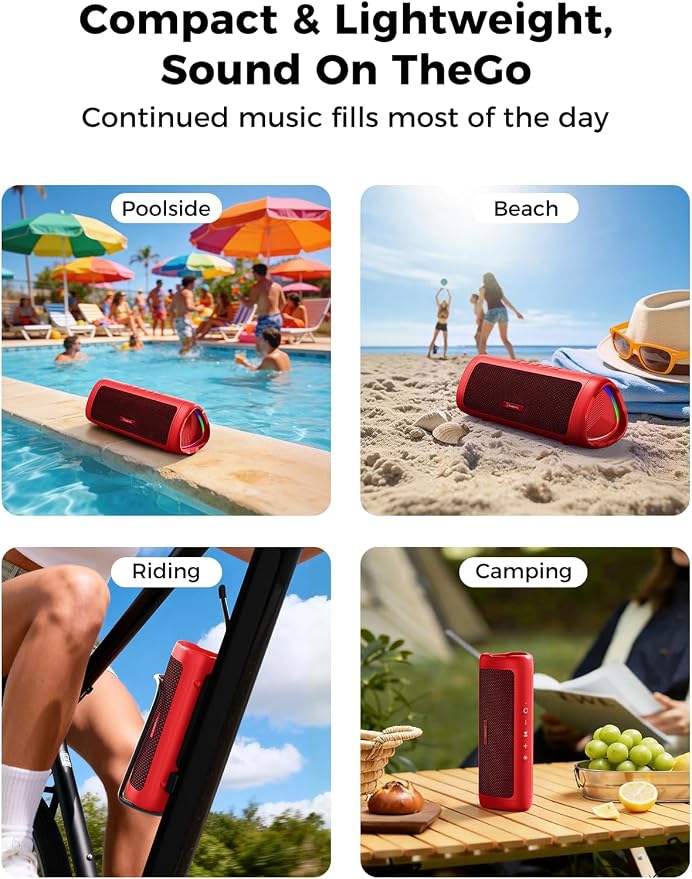 Bluetooth Speaker, 20W HD Sound, Portable Wireless, IPX5 Waterproof, Up to 24H Playtime, TWS Pairing, for Home/Party/Outdoor/Camping/Beach Essentials, Electronic Gadgets, Birthday Gift (Red) - Image 7