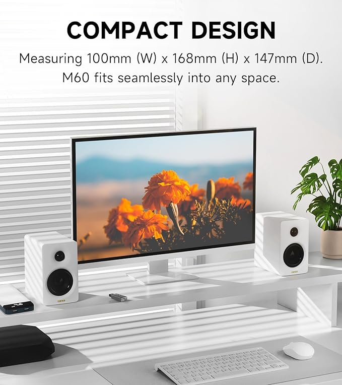 Edifier M60 Multimedia Speaker, 66W RMS Computer Speaker, White | Bluetooth 5.3, Hi-Res Audio with LDAC, 3" Mid Bass & 1" Tweeter, USB-C AUX Inputs, Compact Desktop Speaker - Image 2