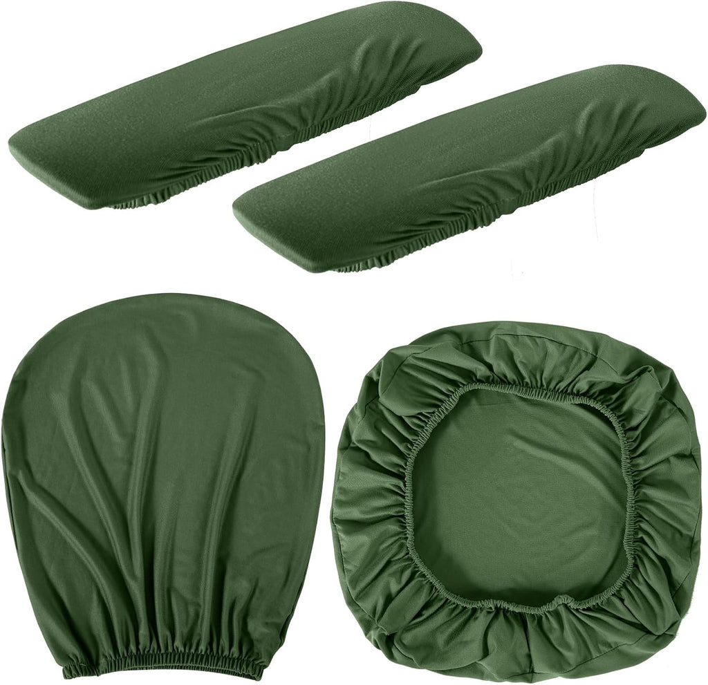 4 Pcs Office Chair Covers Set Computer Universal Protective Stretchable Chair Seat Covers Desk Armrest Cover Slipcovers Pads Office Cushion Backrest for Rotating(Regular,Blackish Green) - Image 7