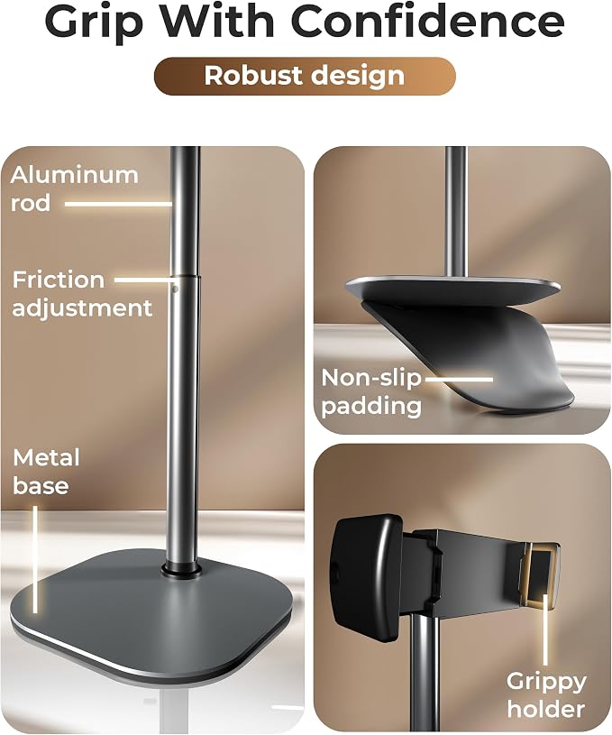 COOPER ChatStand Sturdy Cell Phone Holder, iPhone Stand for Desk, Recording | 9-13" Adjustable, Weighted Metal Base, Tabletop Tripod, for Filming, Video Calls, FaceTime; fits all iPhone, Samsung, Android - Image 4