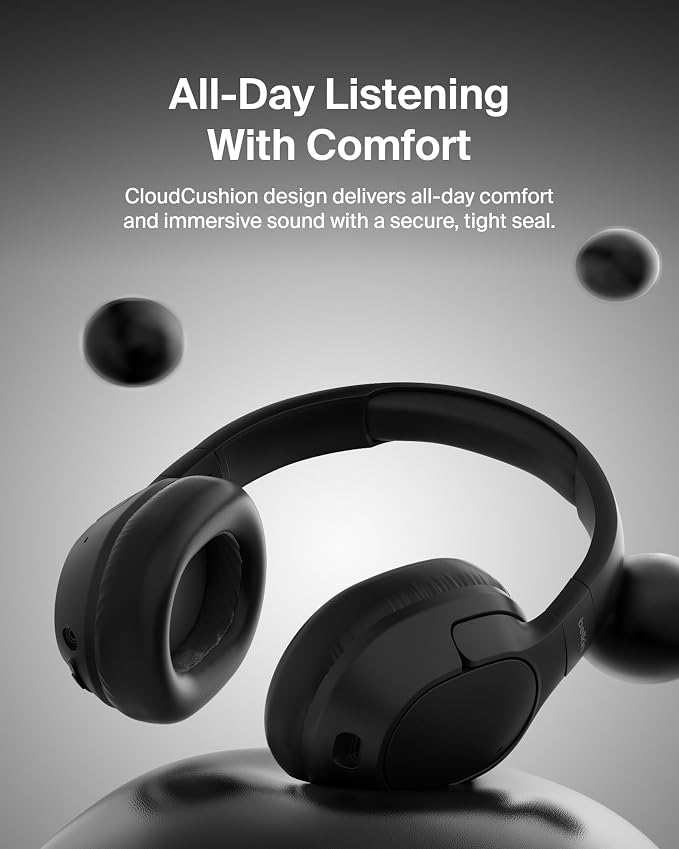 Belkin Isolate Over-Ear ANC Headphones, CloudCushion, 60H | Hybrid active noise cancelling, Bluetooth 5.4, foldable, multipoint, travel, home, office, USB-C and 3.5mm cable - Image 7