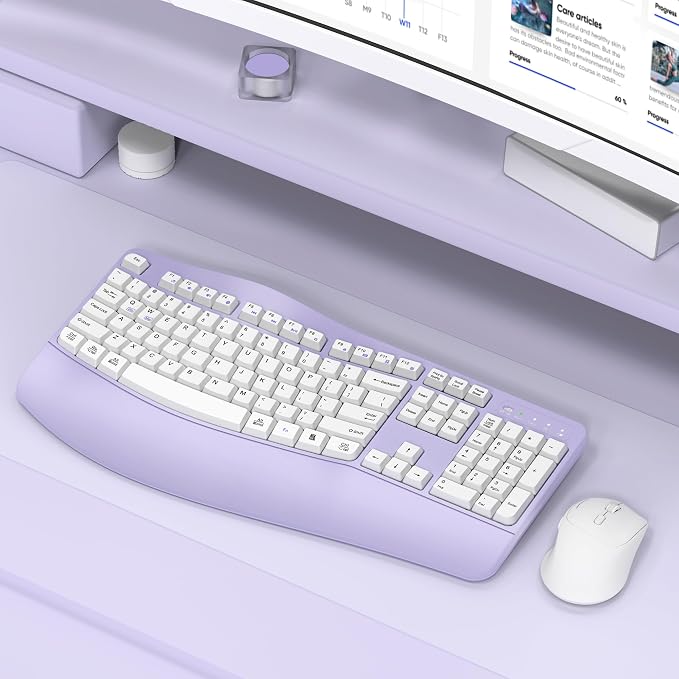 Wireless Keyboard and Mouse Combo,2.4G Ergonomic Wave Keys(Purple) | Full Size Cordless Keyboard with Wrist Rest,3-Level DPI Ergonomic Mouse for Office and Home,Windows/Mac OS/Desktop/Laptop/PC - Image 6