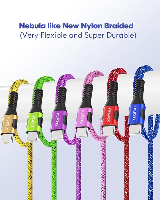 XIAWAO USB C Cable 6Pack, Fast Charging Nylon Braided USB A to Type C Cord | USB C Charger Cable for iPhone 17 16 15, Samsung Galaxy S20 S10 S9 Note 20 10 9 A17 A16 A15 - Image 6