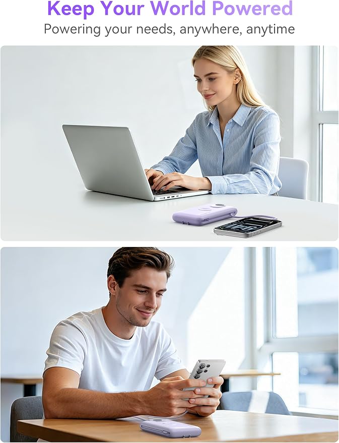 Portable Charger Power Bank 10000mAh PD20W w/Built-in Cables & AC Plug | Portable charger iphone,Fast charging, Built-in wall plug, LED display, Charge 6 devices at once, Pass through charging - Image 8