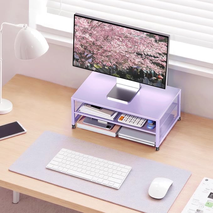 ECOLOVI 2-Tier Computer Monitor Stand Riser, Printer & Laptop Stand, Office Desk Accessories, Workspace Desk Organizer for Home Office Supplies, Purple - Image 5