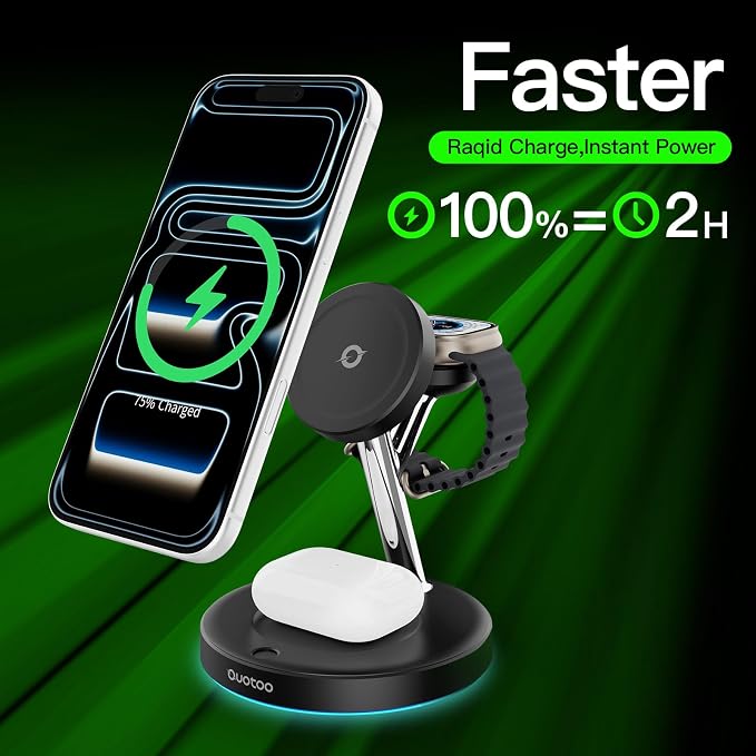 3 in 1 MagSafe Wireless Charger Stand for iPhone Apple Watch AirPods | Adjustable Blue Ambient Light,15W Magnetic Charging Station for iPhone 17 16 15 14 13 12 Series wireless charging station - Image 2