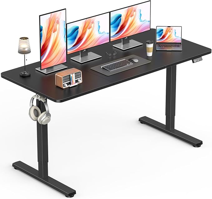 Large Electric Standing Desk, Gaming Desk, 55 x 24 Inch, Black | Height Adjustable Computer Desk with Smart Controller, Sit and Stand Up Table for Home, Office, Work, Study, Writing by Zontera