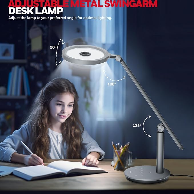 Honeywell H6 Desk Lamp for Home Office, Dimmable Reading Table Light, Gray | Sunturalux CRI≥97, RG0 Low Blue Light, Flicker-Free, 800LM Dimmable with Timer for Webcam, Study, Office & Bedroom - Image 6