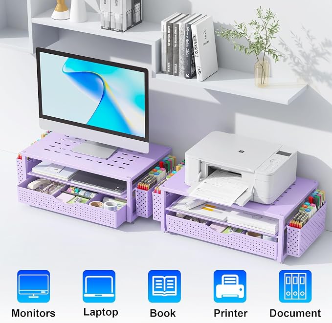 gianotter Desk Organizers and Accessories, Monitor Stand with Drawer and 2 Pen Holder, Purple Desk Accessories, Computer Stand Suitable for Offices and Dormitories (Purple) | Monitor Riser Computer Stand Desk Organizers and Accessories Desktop Organize... - Image 8