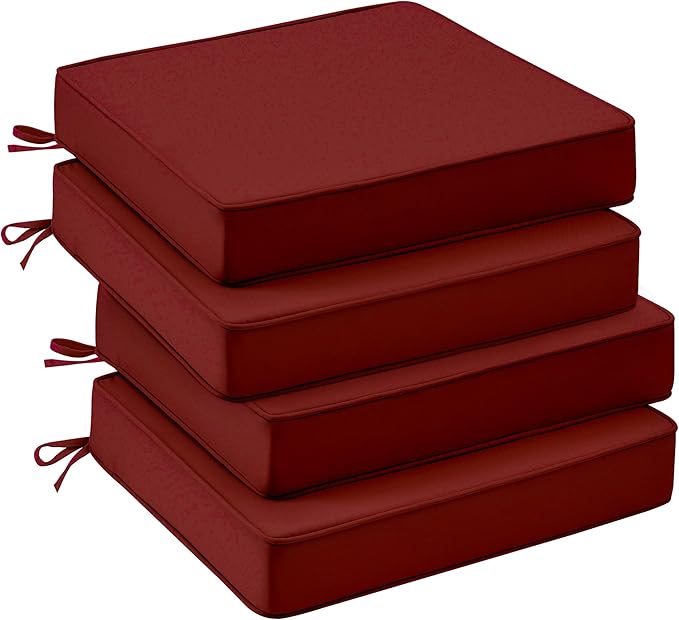 UNIKOME Outdoor Chair Cushions Set of 4, Water Resistant Patio Seat Cushions with Ties for Outdoor Furniture, High-Density Foam, UV & Fade Resistant, Piped Edge – 24" x 24" x 4", Wine Red by UNIKOME