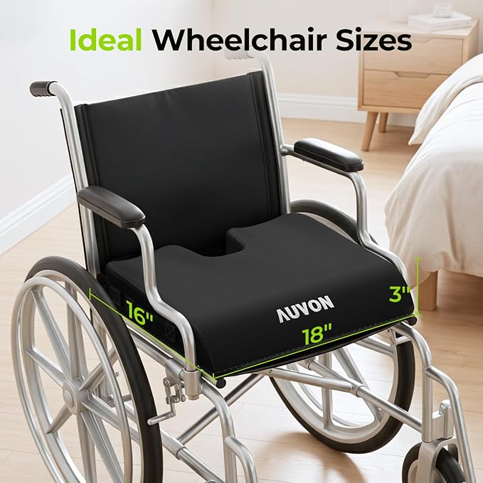 AUVON Gel Wheelchair Seat Cushion with Waterproof Cover for Pressure Sore & Ulcer, Ergonomic Chair Cushion with U-Cutout for Tailbone Pain, Back Pain Relief, Memory Foam Wheelchair Cushion, Anti-Slip | Ergonomic Chair Cushion with U-Cutout for Tailbone... - Image 8