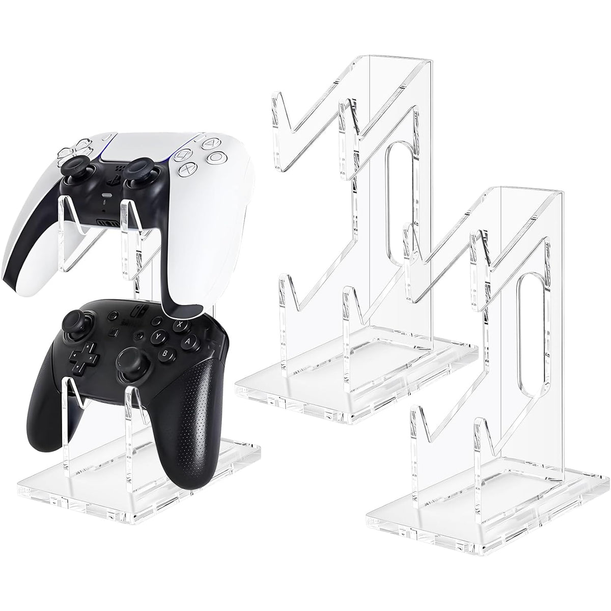 FYY Game Controller Holder 2 Pack - 2 Tiers Universal Dual Controller Stand Headphone Holder, Acrylic Clear Controller Display Stand Compatible with Nintendo Switch Xbox PS5 PS4 by FYY