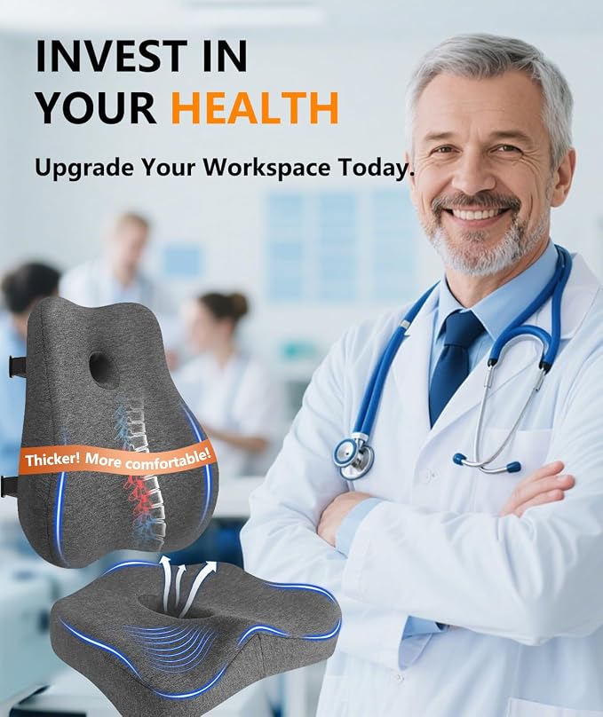 Lumbar Support Pillow & Seat Cushion for Office Chair, Memory Foam Office Chair Cushion for Tailbone Pain Relief and Lower Back Support, Ergonomic Desk Chair Cushion for Gaming, Wheelchair,Home - Image 9