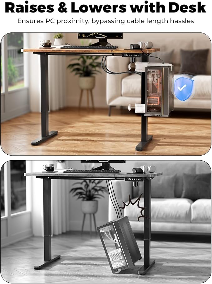 JOY worker Under Desk PC Mount with Protective Arms, Clamp-On Leg CPU Mount | No Drilling, Clamp-On Desk Leg, White Adjustable Standing Desk PC Mount Holds Up to 44lbs, Under Desk Computer Tower Holder - Image 5