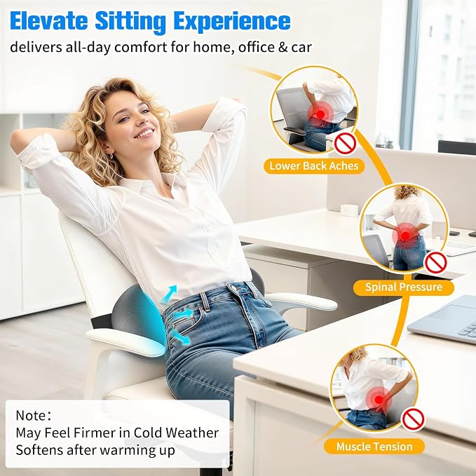 SweetSlubr Lumbar Support Pillow for Office Chair, Back Support, Gray | Memory Foam with Breathable Cover. Adjustable Strap Fits Office, Gaming & Car Chairs for Everyday Comfort. - Image 6