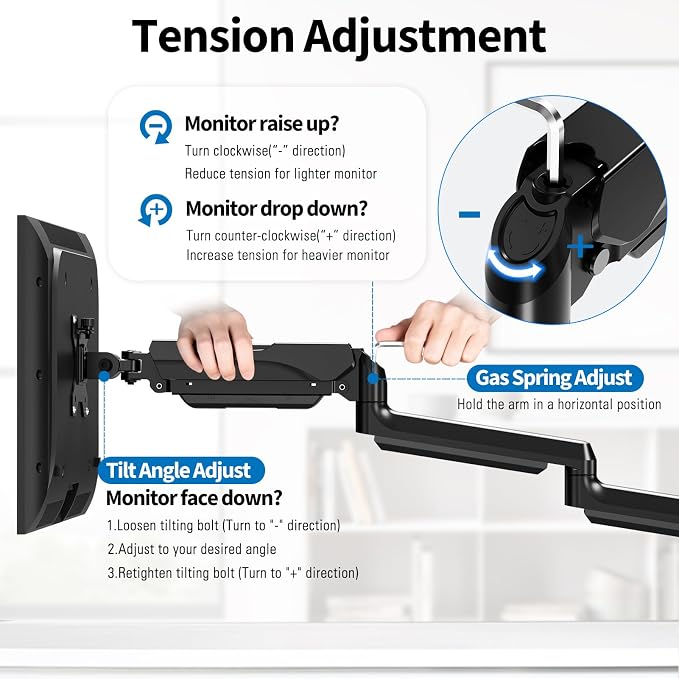 Triple Monitor Desk Mount for Computer Screens up to 32" | Holds up to 19.8 lbs Each, 3 Monitor Arm, Heavy Duty Stand Vesa Mount 75x75, 100x100 - Image 8