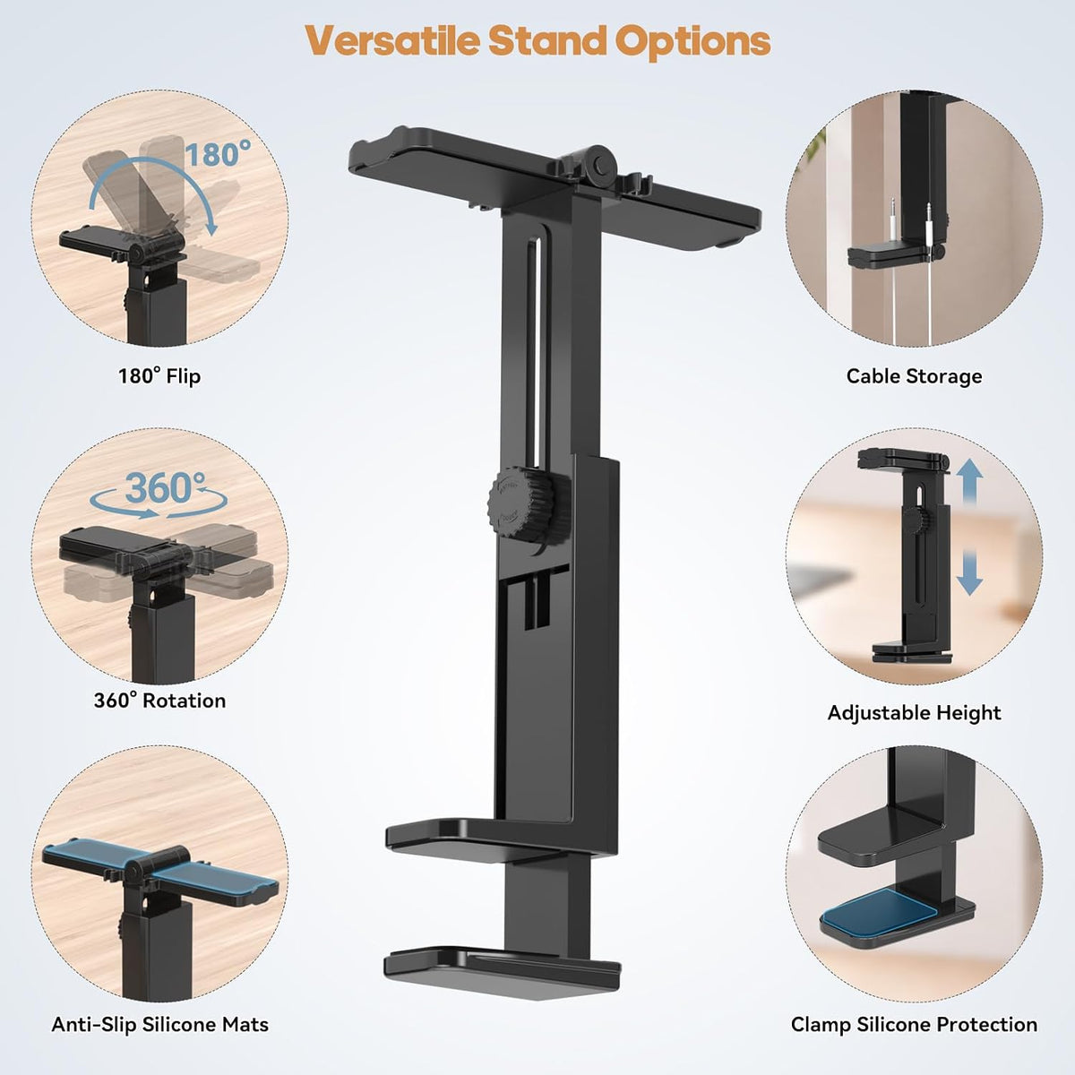 Dual Headphone Stand for Desk, 360° Rotatable & 180° Flippable Holder - Image 5