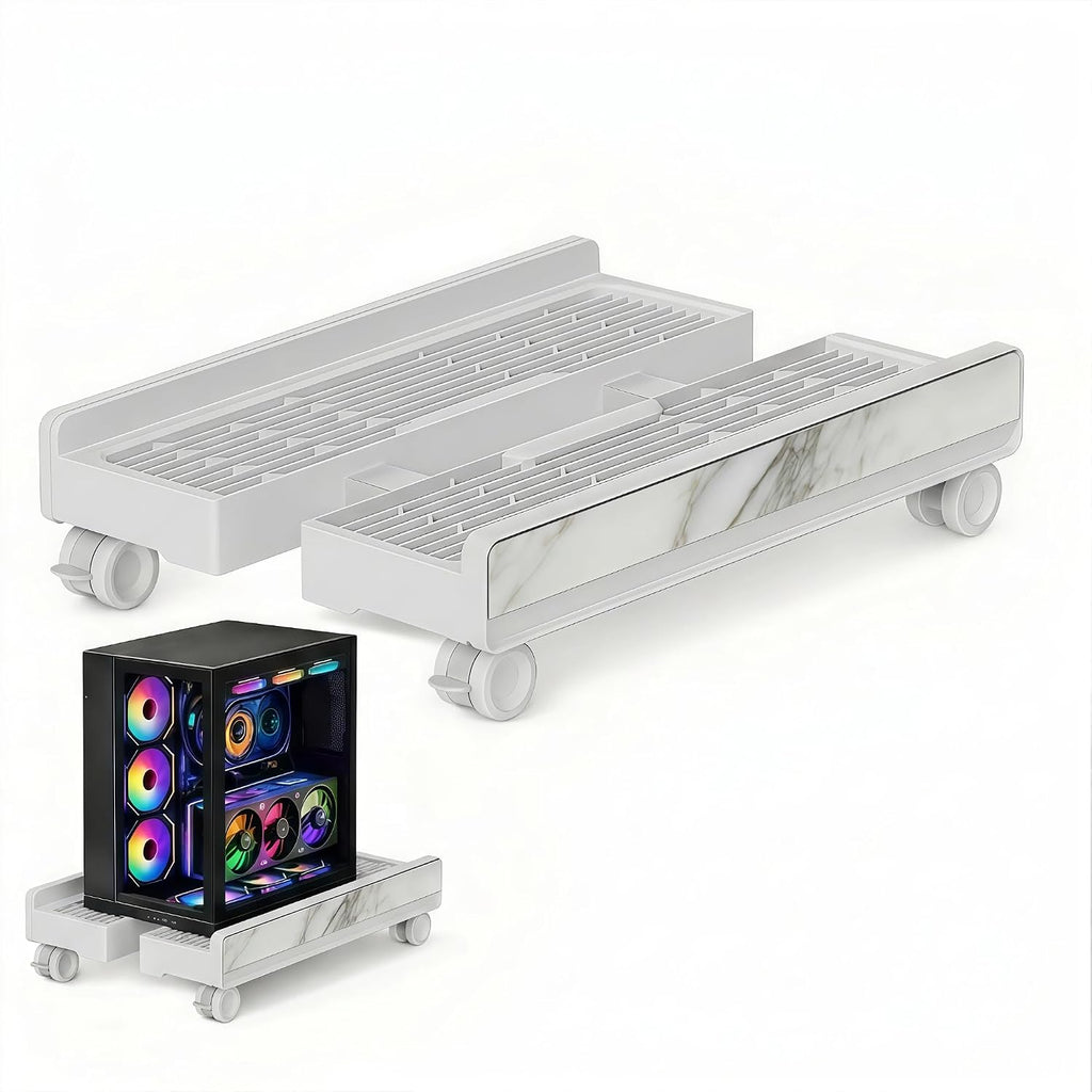 Mobile Computer Tower Stand, 8.66-11.42" Width Adjustable CPU Stand, White by BoundlesEcho