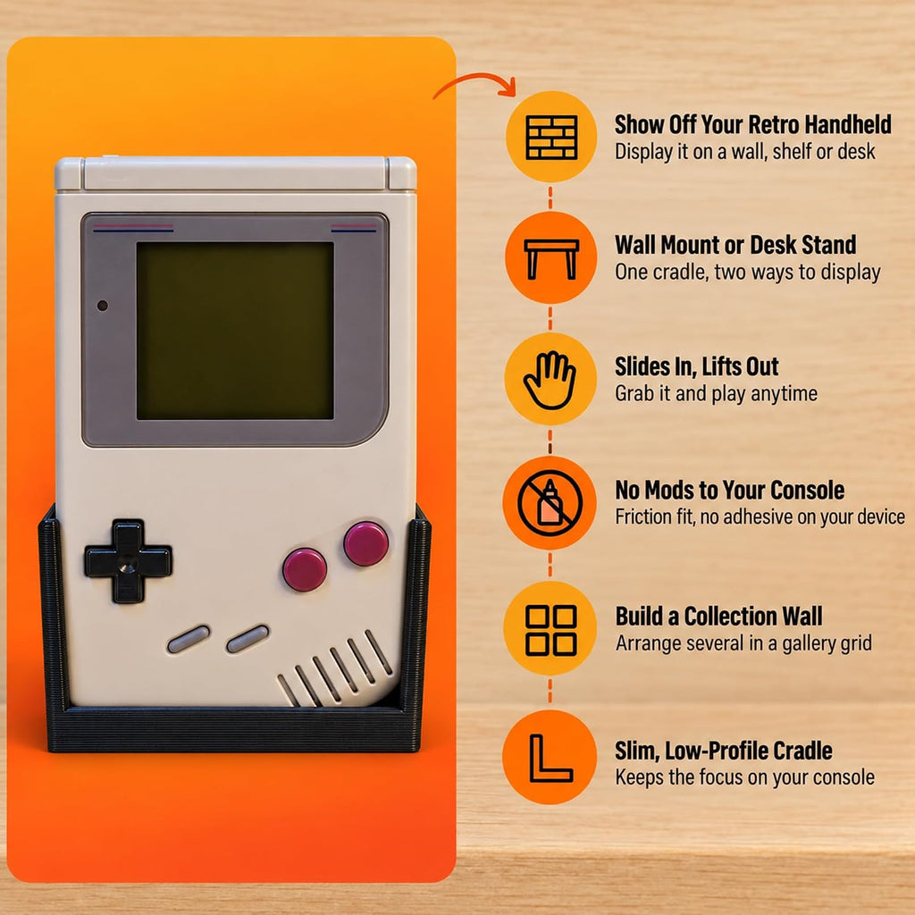 SplashNColor Wall Mount for Game Boy – Display Stand Holder for Handheld Console | Friction Fit Cradle | No Screws Needed | Retro Gaming Collection Showcase for Shelves and - Image 7