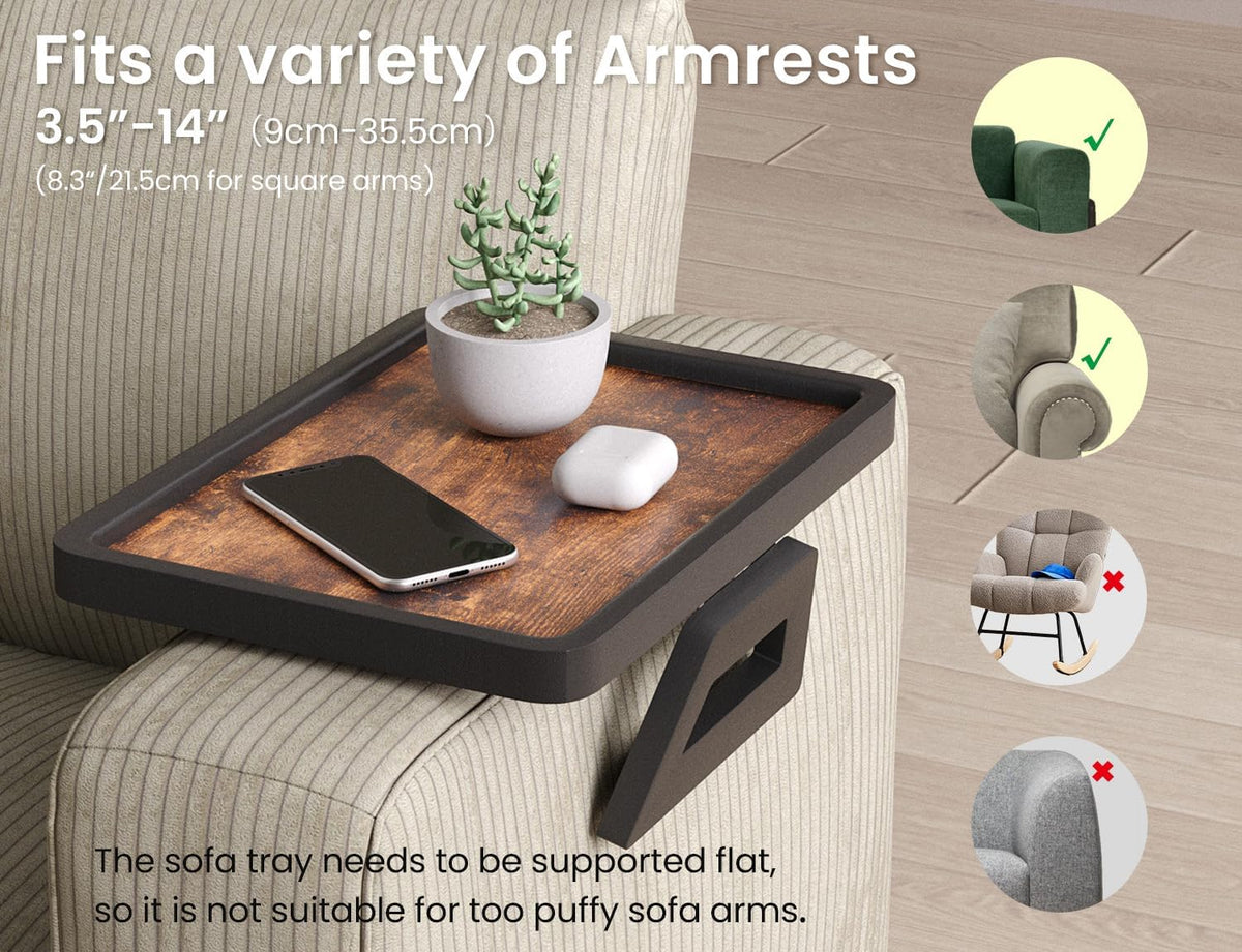 2 Pack Wooden Wood Couch Arm Tray,Folding Sofa Armrest Table - Image 5