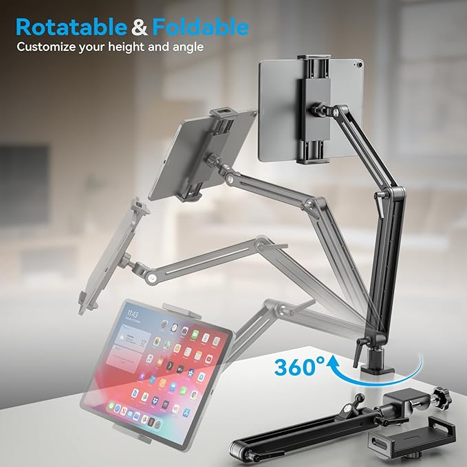 Jakeko 15.6" Portable Monitor Stand Tablet Arm Mount Holder Built-in Wrench | Tool-Free Hand Knobs,Aluminum,60-Second Setup,Tablet iPad Ready,All-Metal Joint,Zero Wobble - Image 6