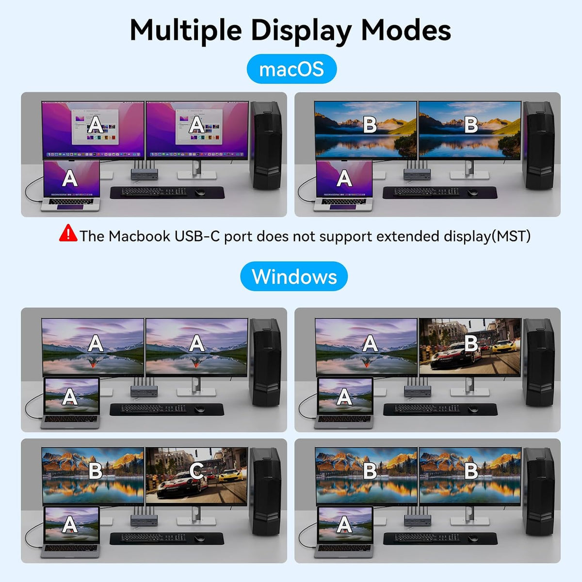 KVM Switch 2 Monitors 2 Computers Docking Station USB C + HDMI/DP Input with 100W PD, 4K60Hz/4K120Hz Displayport HDMI Dual Monitor for Laptop and Desktop Share 13-in-1 Dock Aluminum Case Plug and Play - Image 4