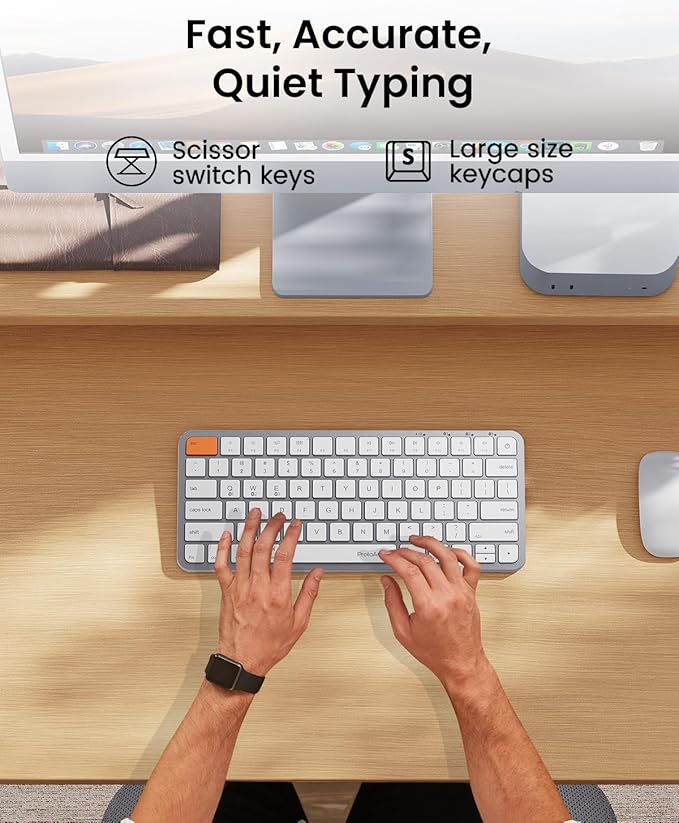 ProtoArc K90-A Backlit Bluetooth Keyboard for Mac/iPad, White Silver | Compact Wireless Mac Keyboard, 78-Key, No Numpad, 3-Level White Led Backlight, Multi-Device, Low-Profile, Rechargeable - Image 6