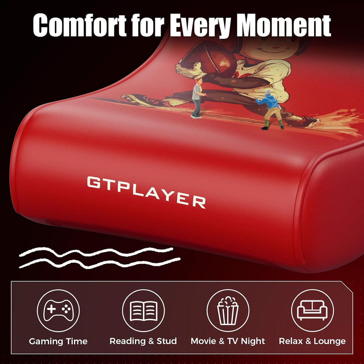 GTPLAYER Gaming Floor Rocking Chair – Rocker Floor Game Chair with Angle Limiter, Stylish Patterned Design, Comfortable Video Game Seat, Red Rugby Boy Pattern - Image 6