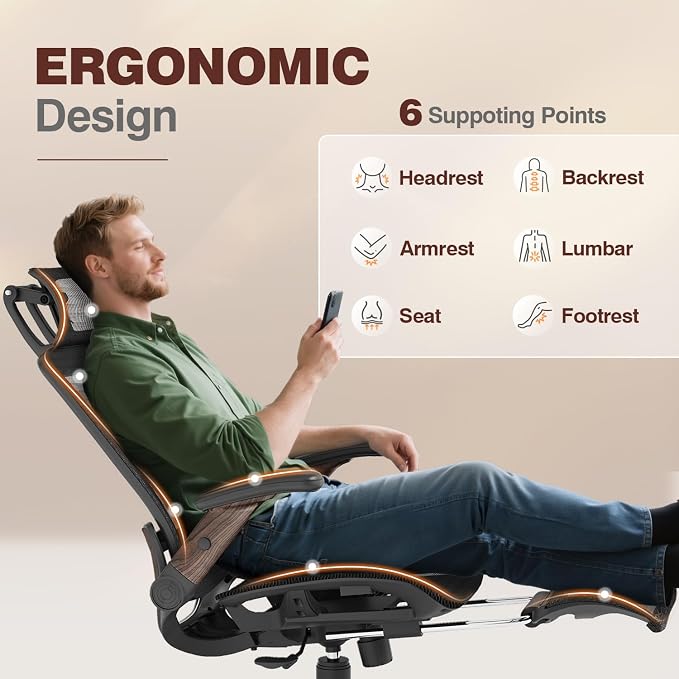 Ergonomic Office Chair with Footrest, High Back Mesh Computer Chair with Flip-Up Arm, 3D Headrest, 135° Reclining, Rolling Gaming Task Chair with Wide Seat Lumbar Support,300LBS - Image 7