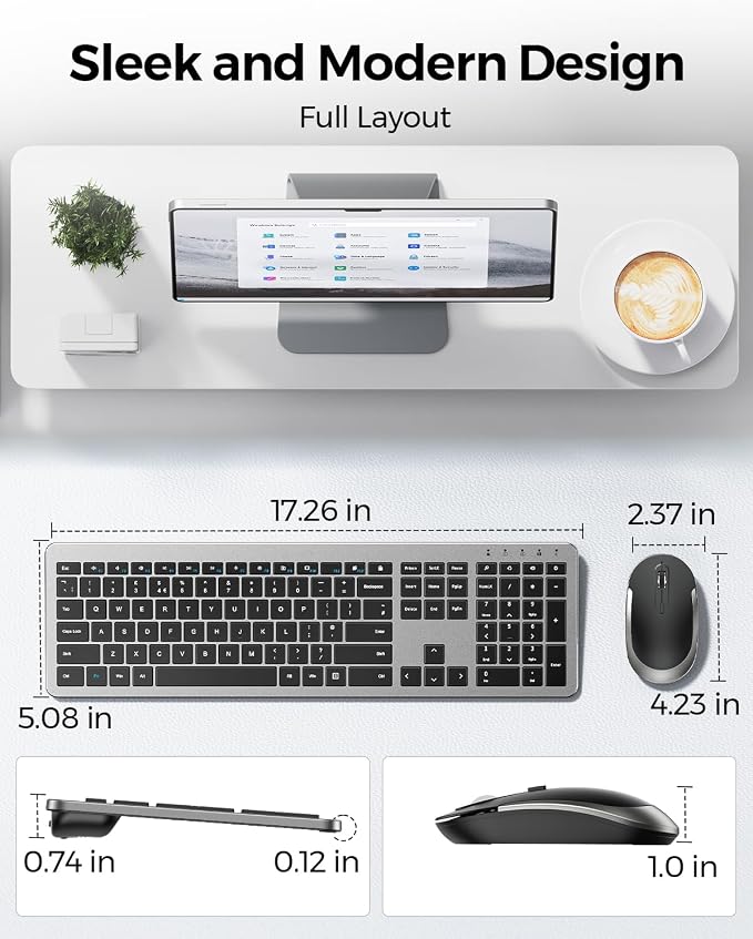 seenda Wireless Keyboard and Mouse Combo, Slim Full-Size Design | Quiet typing and mouse clicks, 2.4G USB receiver, and adjustable DPI mouse for Windows PCs/laptops. Color: Grey & Black - Image 6