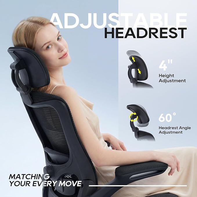 Ergonomic Office Chair for Long Hours, Adjustable Padded Lumbar Support for Lower Back Relief, 330 lb Capacity, Comfortable Computer Desk Chair for Home Office, Work & Study - Image 4