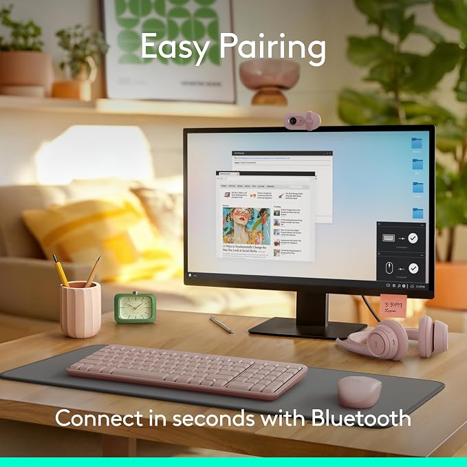 Logitech MK250 Compact Bluetooth Wireless Keyboard and Mouse Combo - Rose | Bluetooth connection only, compact keyboard with number pad, small ambidextrous M196 mouse with 3 non-customizable buttons - Image 2