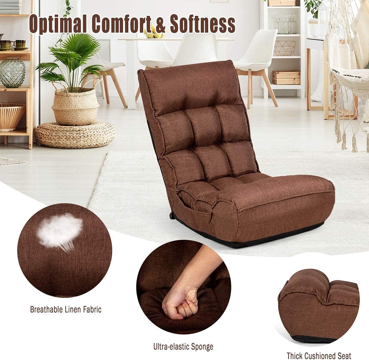 DORTALA Foldable Floor Chair for Adults, Memory Foam Floor Gaming Chair w/ 5-Position Adjustable Head and Back Support, Ergonomic Banana Chair for Bedroom, Living Room, Coffee - Image 5